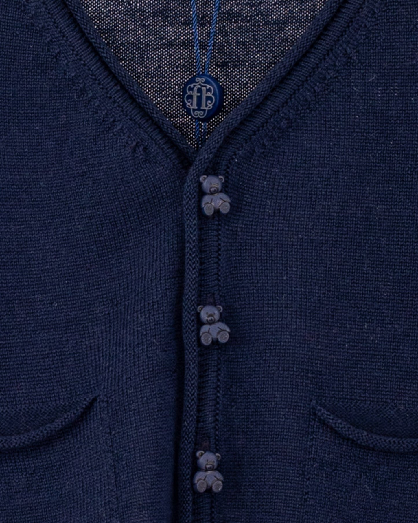 Peter Navy Wool Bear Cardigan - Sweater