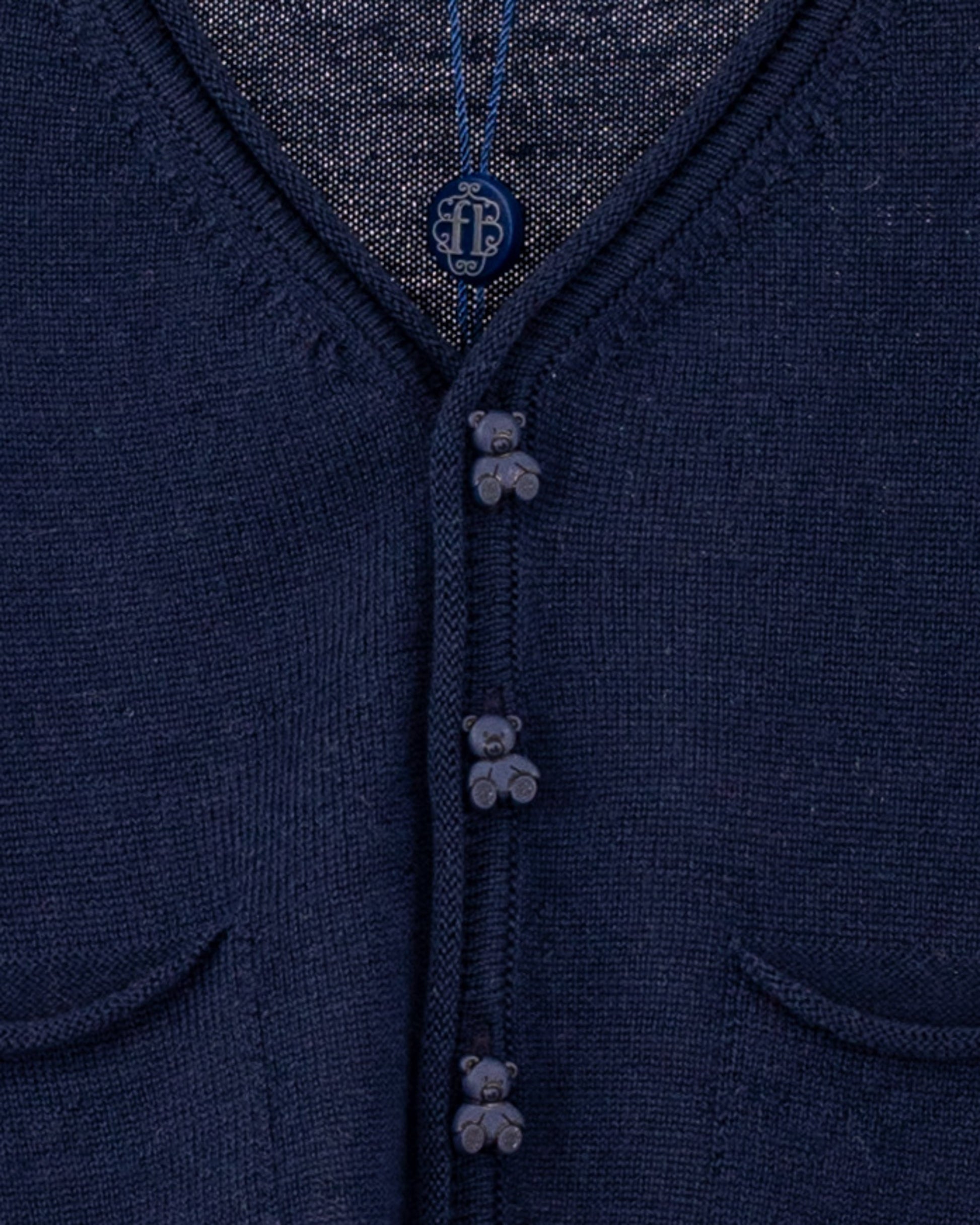 Peter Navy Wool Bear Cardigan - Sweater