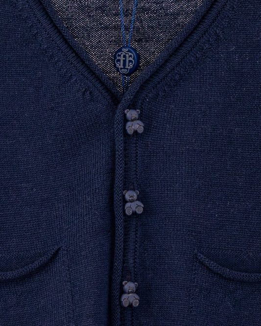 Peter Navy Wool Bear Cardigan - Sweater