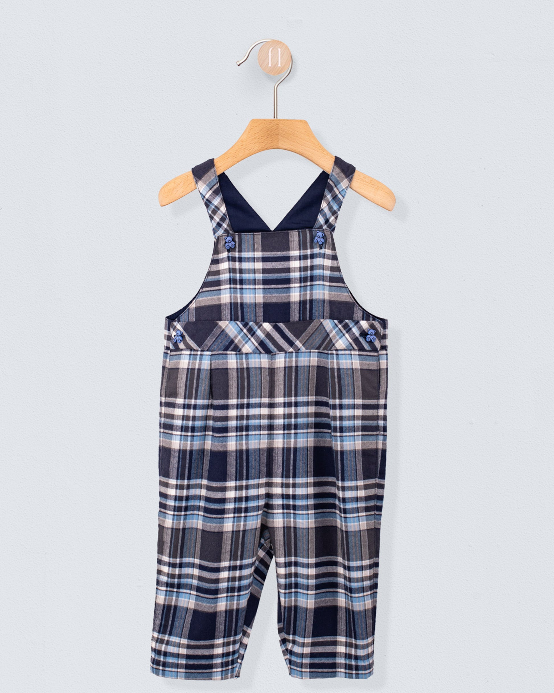 Bear Navy Plaid Flannel Overall - Romper