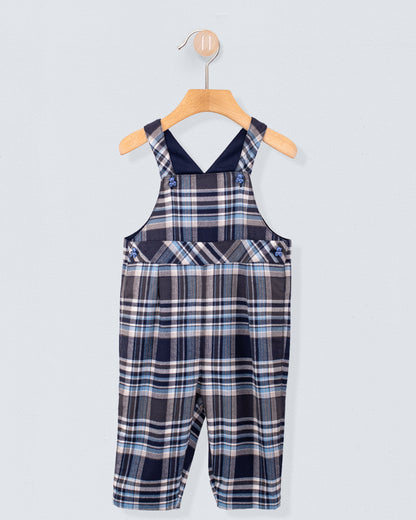Bear Navy Plaid Flannel Overall - Romper