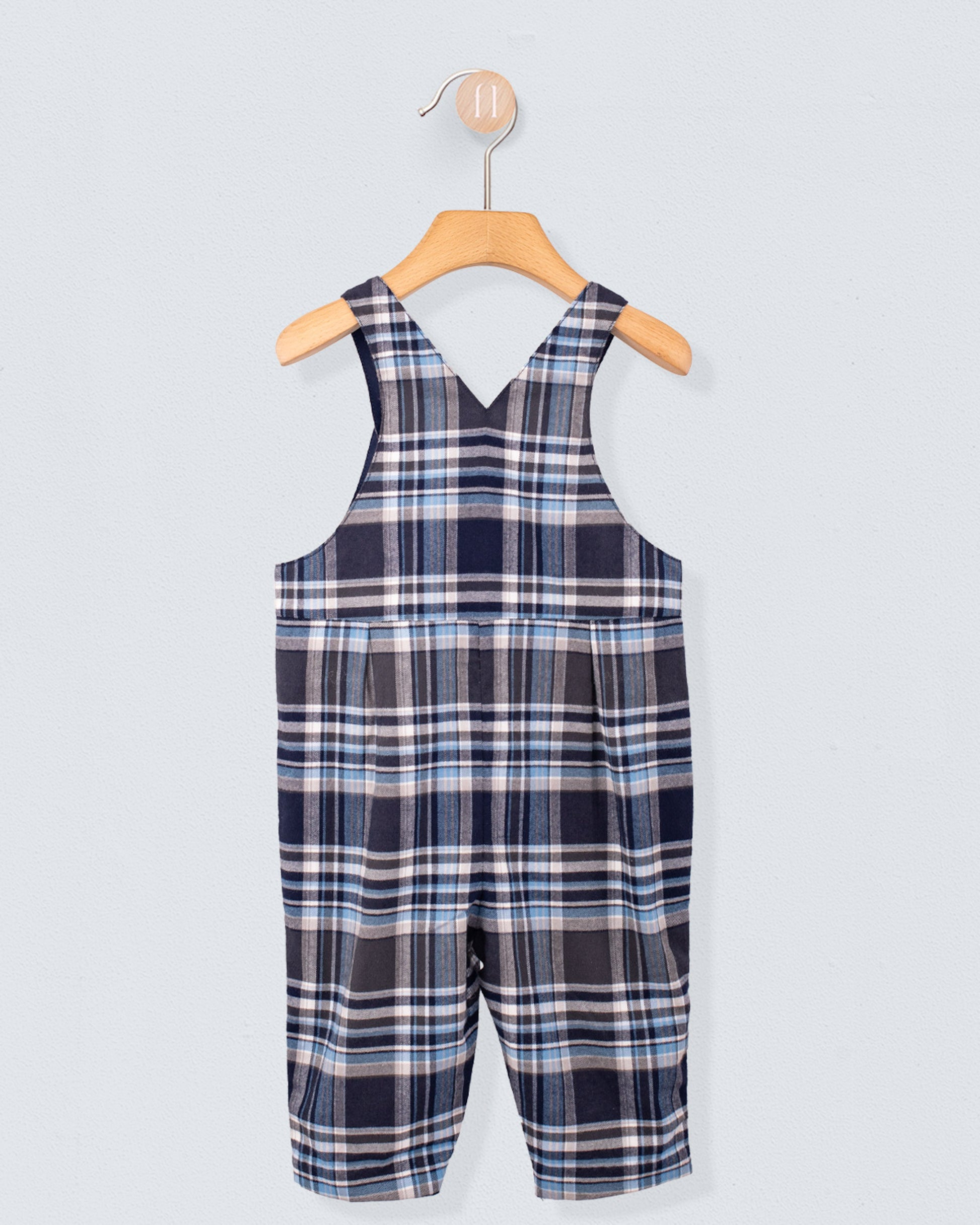 Bear Navy Plaid Flannel Overall - Romper