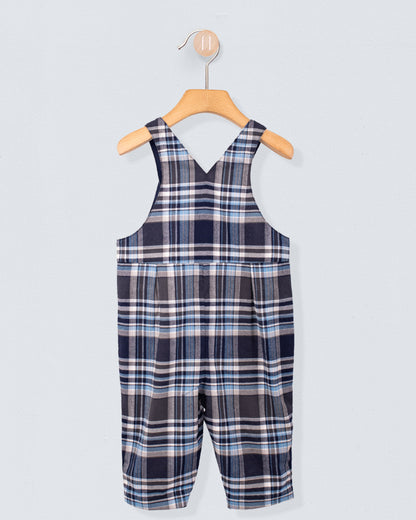 Bear Navy Plaid Flannel Overall - Romper