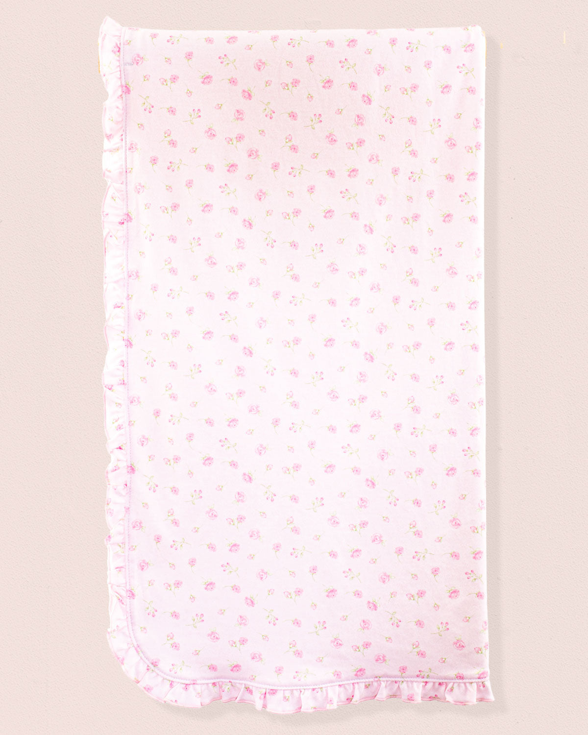 Pima Pink Rosebuds Ruffle Receiving Blanket - Blanket