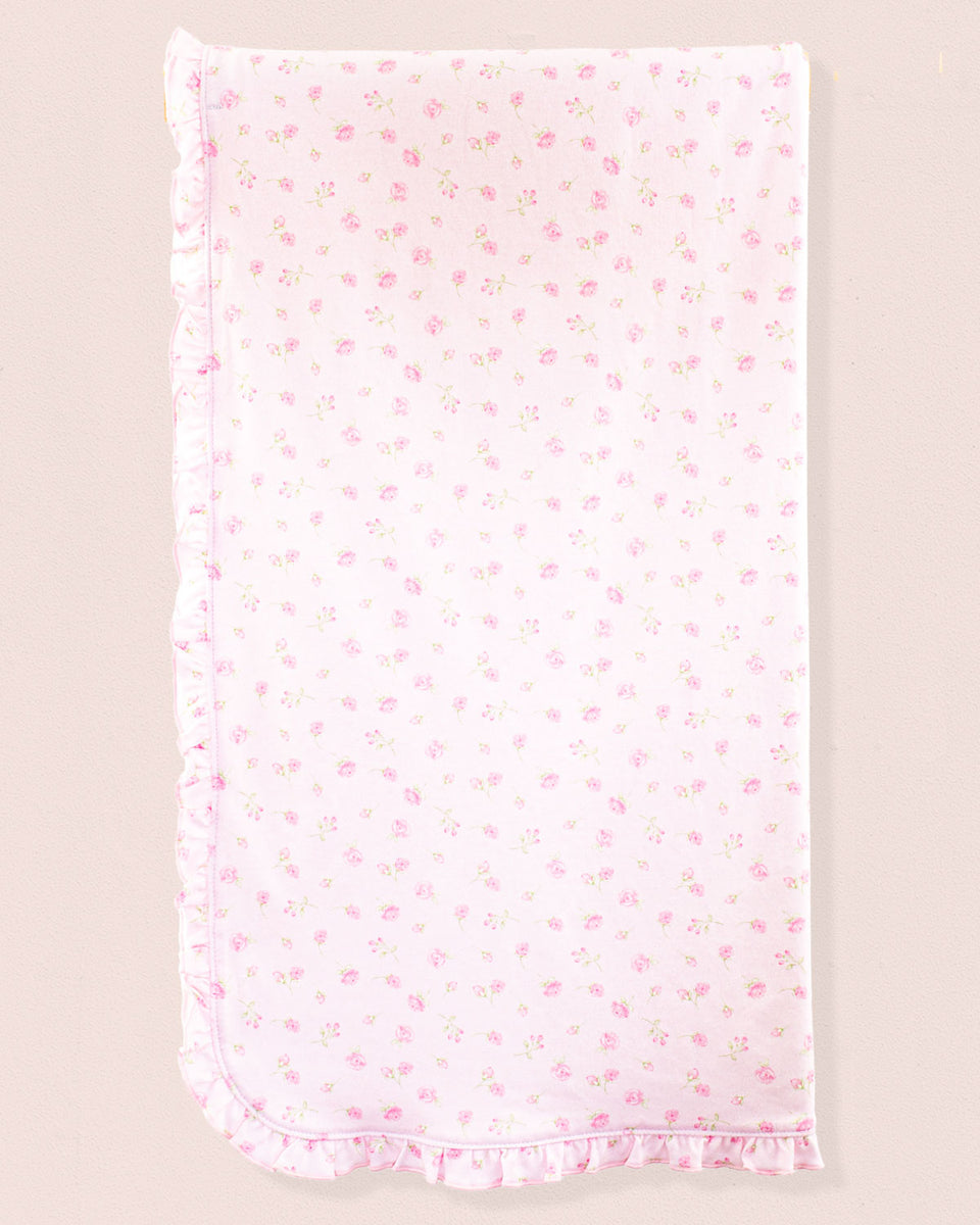 Pima Pink Rosebuds Ruffle Receiving Blanket