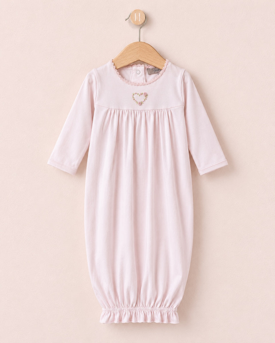 Gown Pima Pink Embroidered Heart