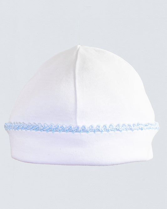 Pima White Hat with Light Blue Trim - Hat
