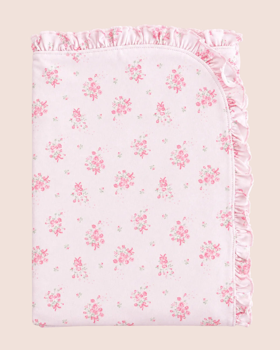 Pima Tiny Pink Roses Ruffle Receiving Blanket