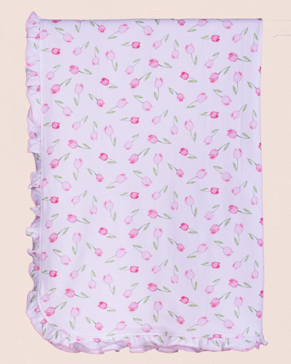Pima Tulips Ruffle Receiving Blanket