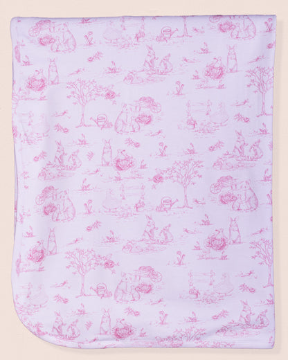 Pima Pink Toile Bunnies Receiving Blanket - Blanket