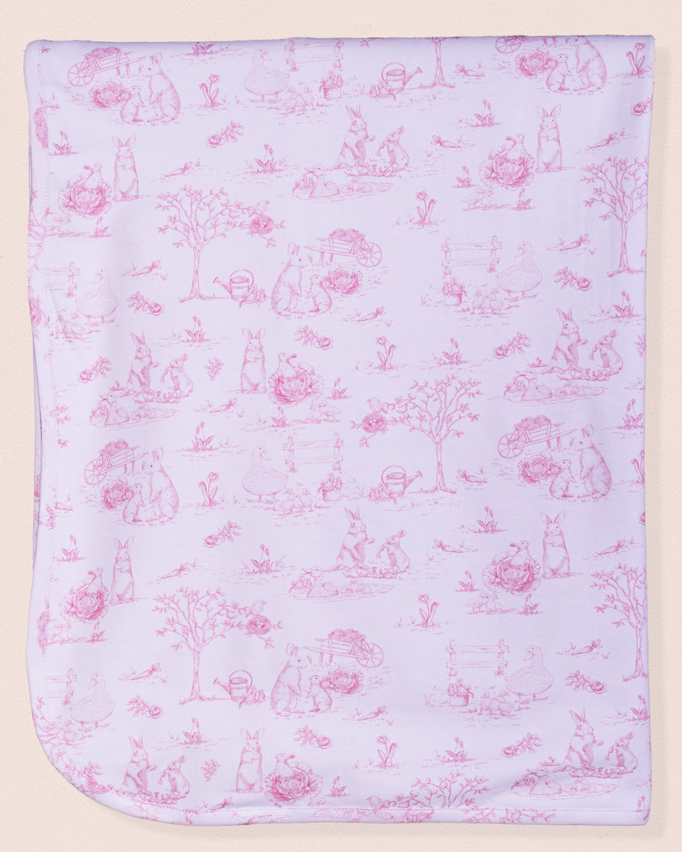 Pima Pink Toile Bunnies Receiving Blanket