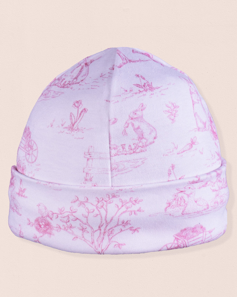 Pima Pink Toile Bunnies Hat