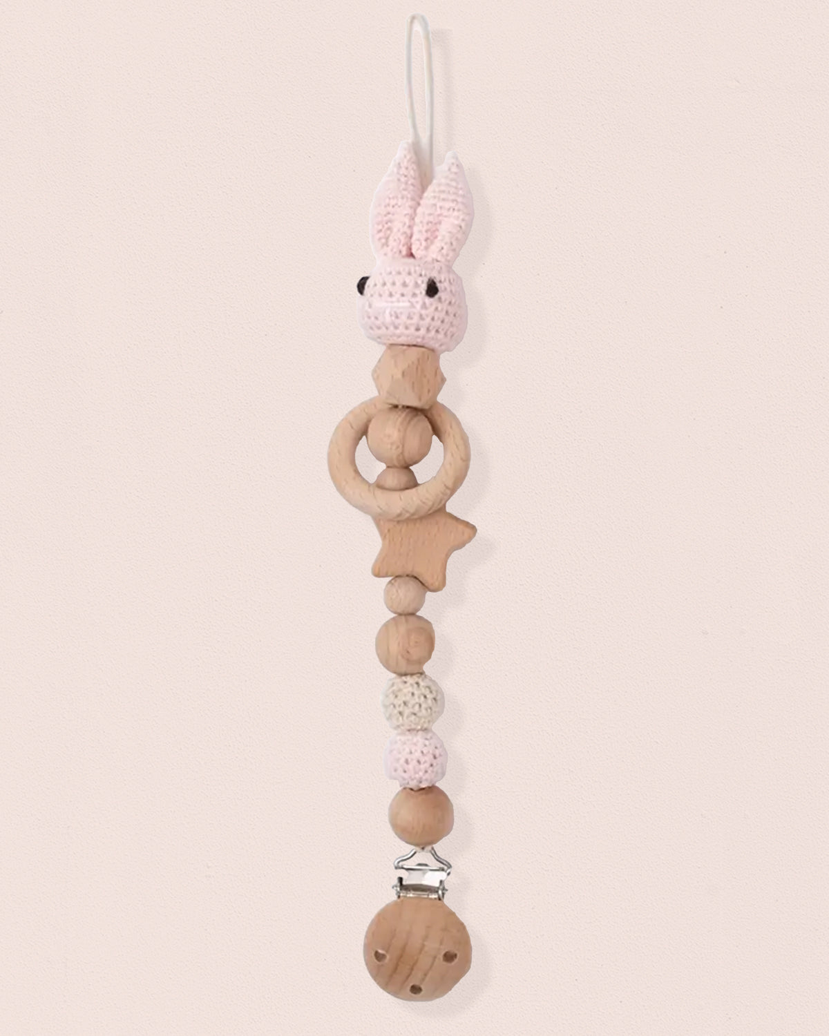 Pacifier Clip Crochet Bunny Pink