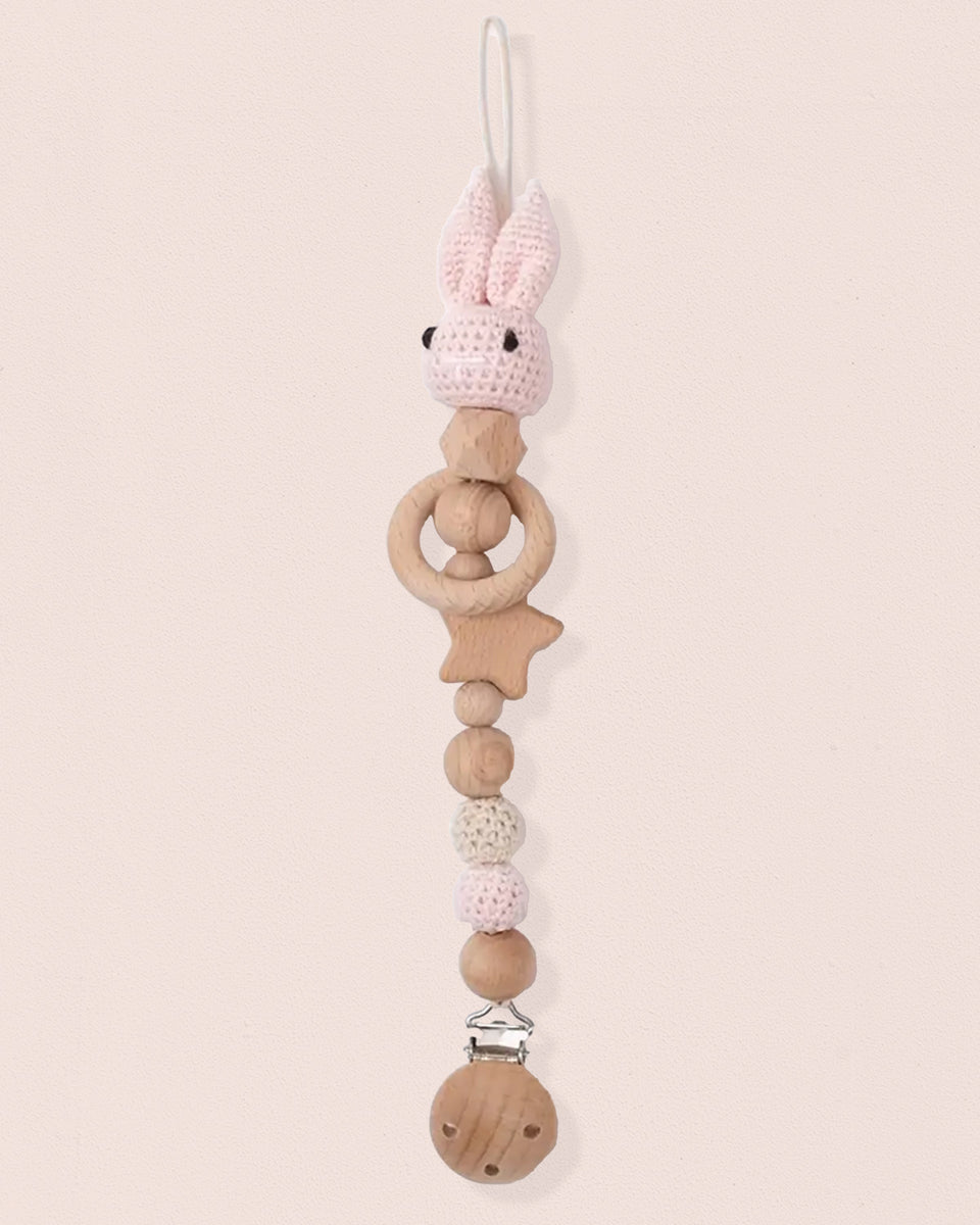 Pacifier Clip Crochet Bunny Pink