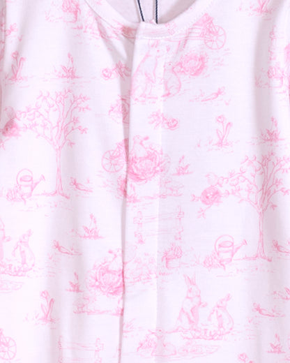 White fabric with pink floral pattern