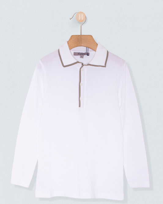Polo Long Sleeve Beige Trim Pique - Shirt