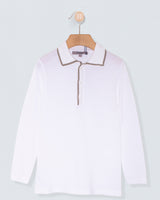 Polo Shirt Long Sleeve Beige Trim Pique