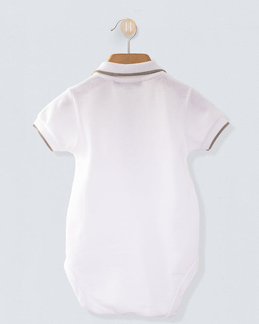 Polo Onesie Italian Beige Trim Piquet - Onesie