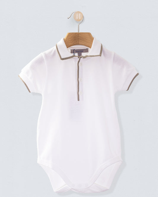 Polo Onesie Italian Beige Trim Piquet - Onesie