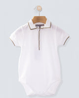 Polo Onesie Italian Beige Trim Piquet
