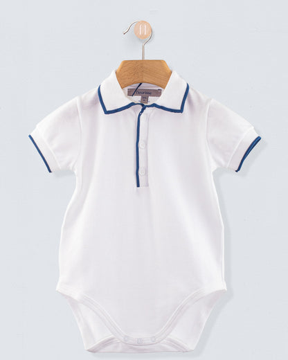 Polo Onesie Italian Summer Navy Trim Piquet - Onesie
