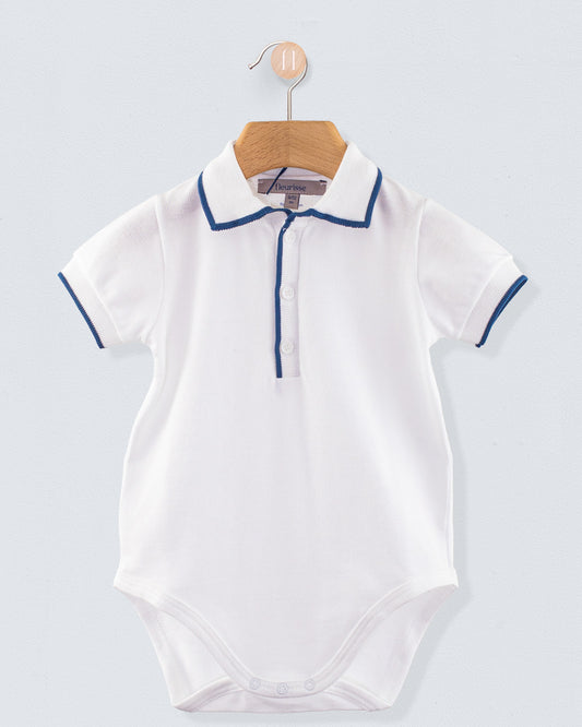 Polo Onesie Italian Summer Navy Trim Piquet - Onesie