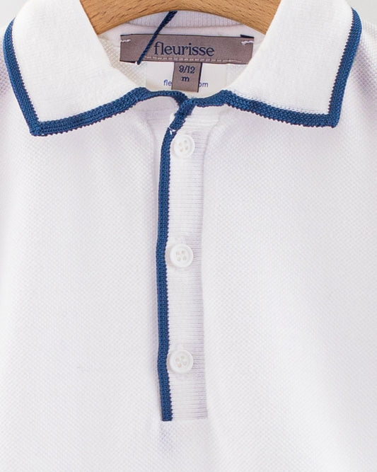 Polo Onesie Italian Summer Navy Trim Piquet - Onesie