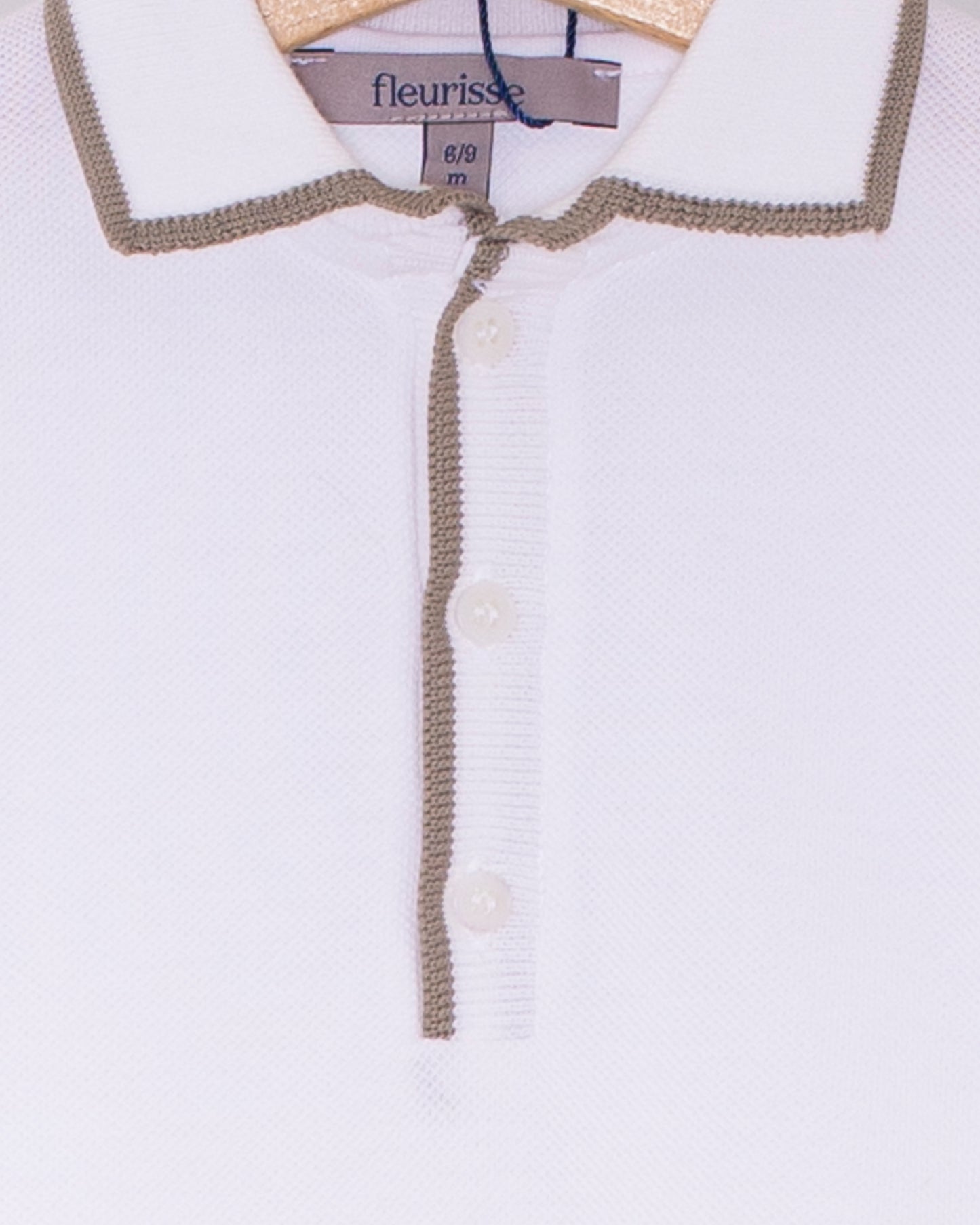 Polo Long Sleeve Onesie Italian Beige Trim Piquet - Onesie