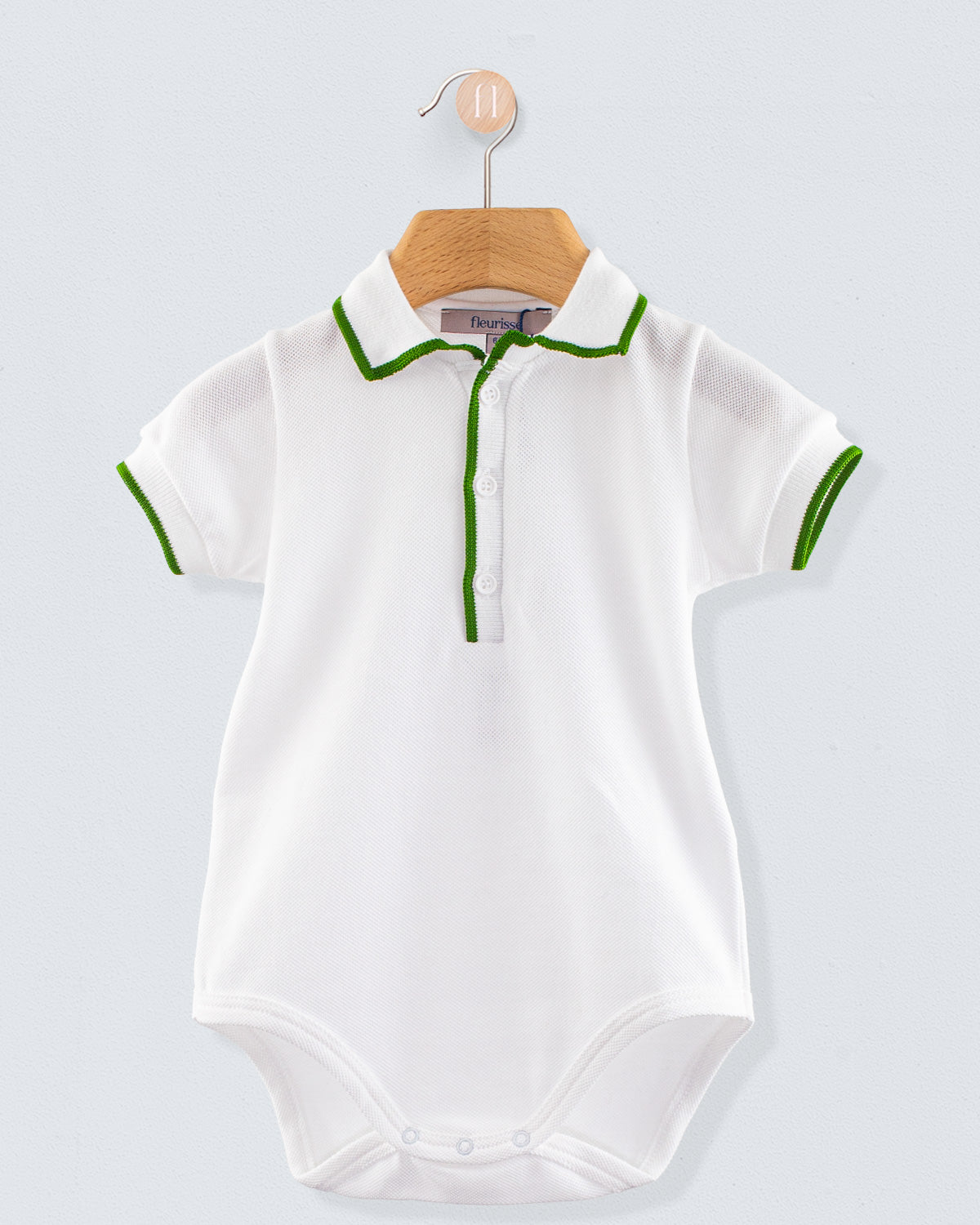 Polo Onesie Italian Moss Trim Piquet - Onesie