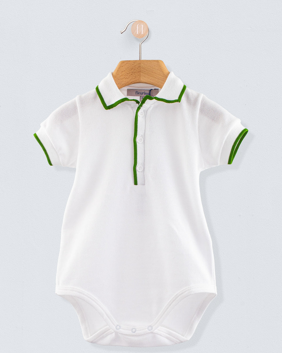 Polo Onesie Italian Moss Trim Piquet