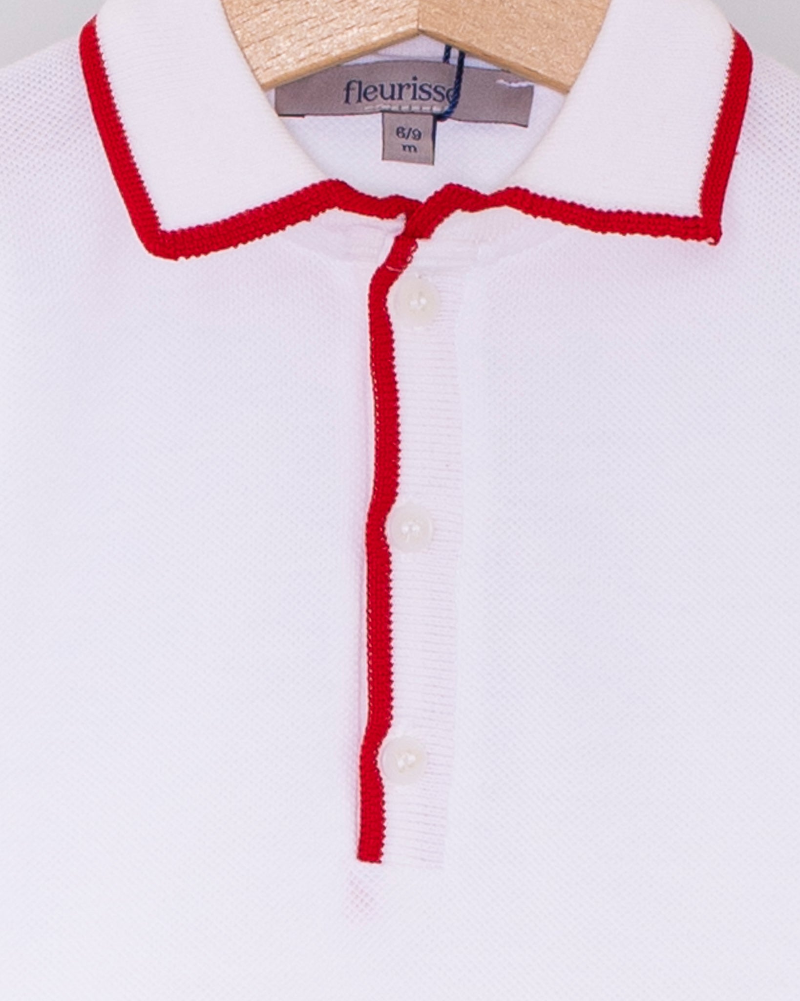 Polo Long Sleeve Onesie Italian Red Trim Piquet - Onesie