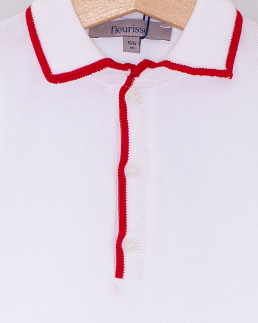 Polo Long Sleeve Onesie Italian Red Trim Piquet - Onesie