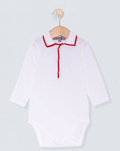 Polo Long Sleeve Onesie Italian Red Trim Piquet - Onesie