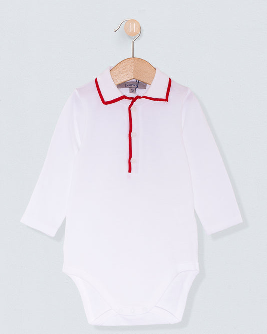 Polo Long Sleeve Onesie Italian Red Trim Piquet - Onesie