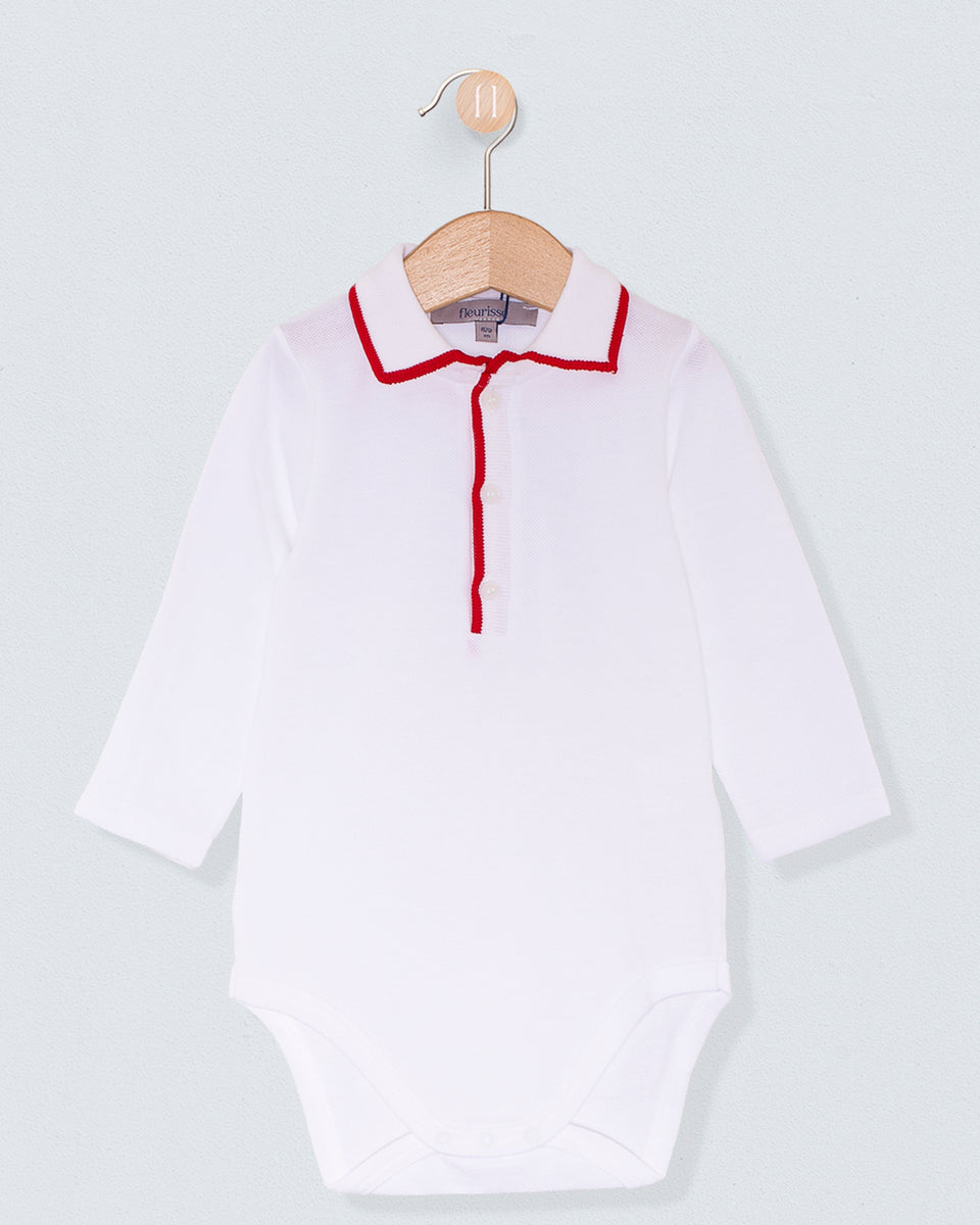 Polo Shirt Long Sleeve Onesie Italian Red Trim Piquet