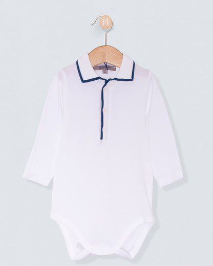 Polo Long Sleeve Onesie Italian Twilight Trim Piquet - Onesie