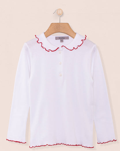 Collar Shirt Long Sleeve Italian Cotton Red Trim - Jersey