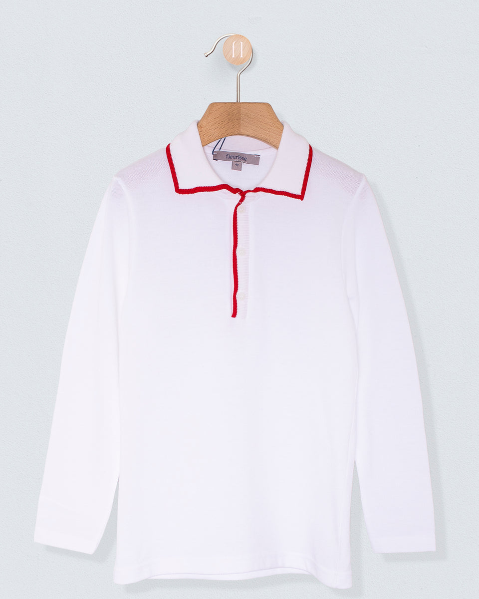 Polo Shirt Long Sleeve Red Trim Pique