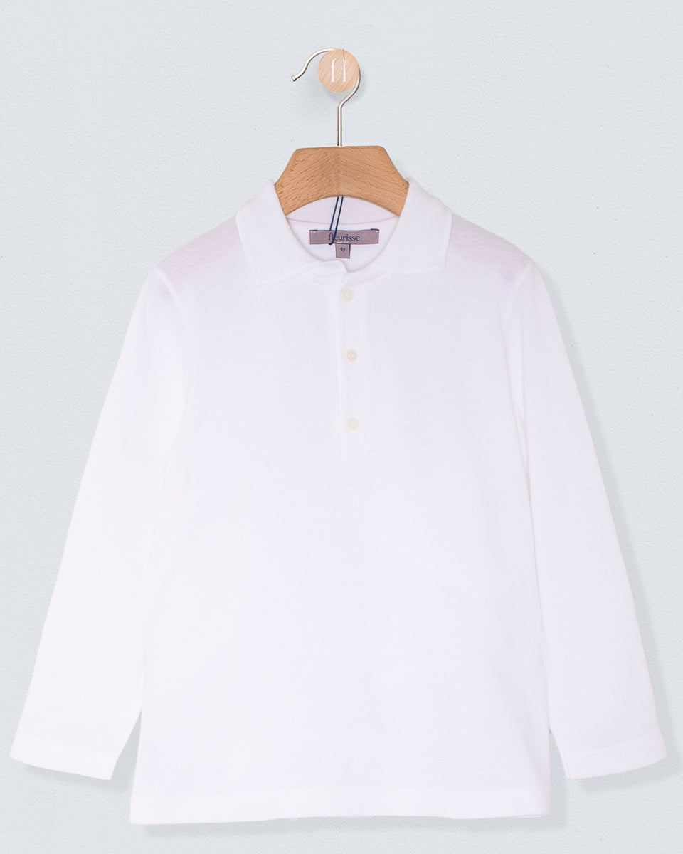 Polo Shirt Long Sleeve Italian White Piquet