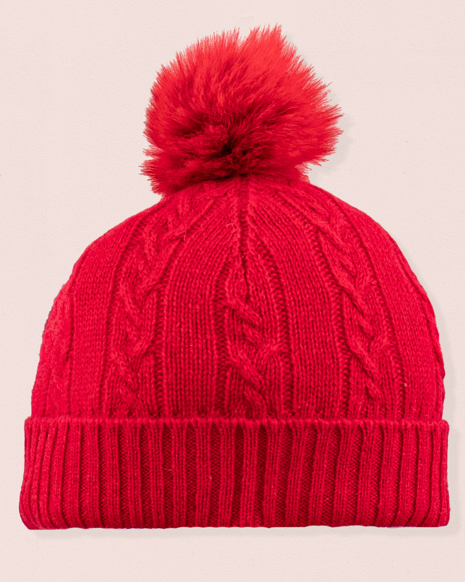 Cashmere Red Fur Pom-Pom Hat
