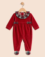 Velour Red Festive Ruffled Collar Footie
