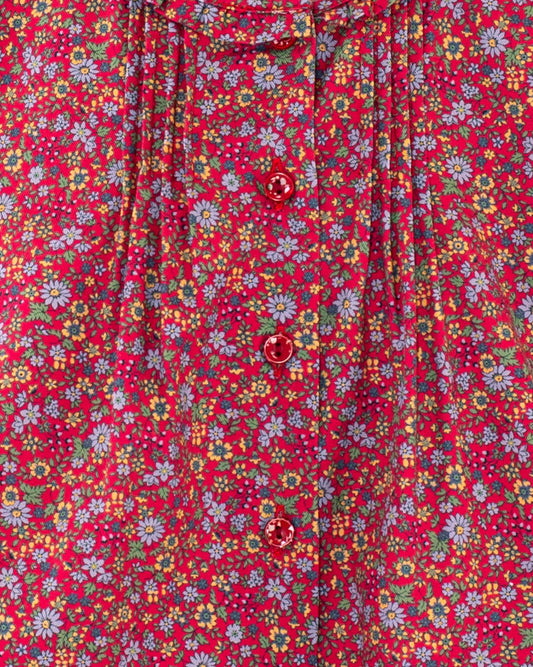 Ruffle Mini Red Floral Twill Tunic - Tunic