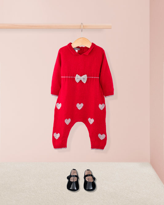 Valentine Red Hearts Cashmere Romper - Romper