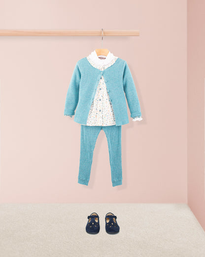 Ribbed Teal Mélange Cardigan - Cardigan