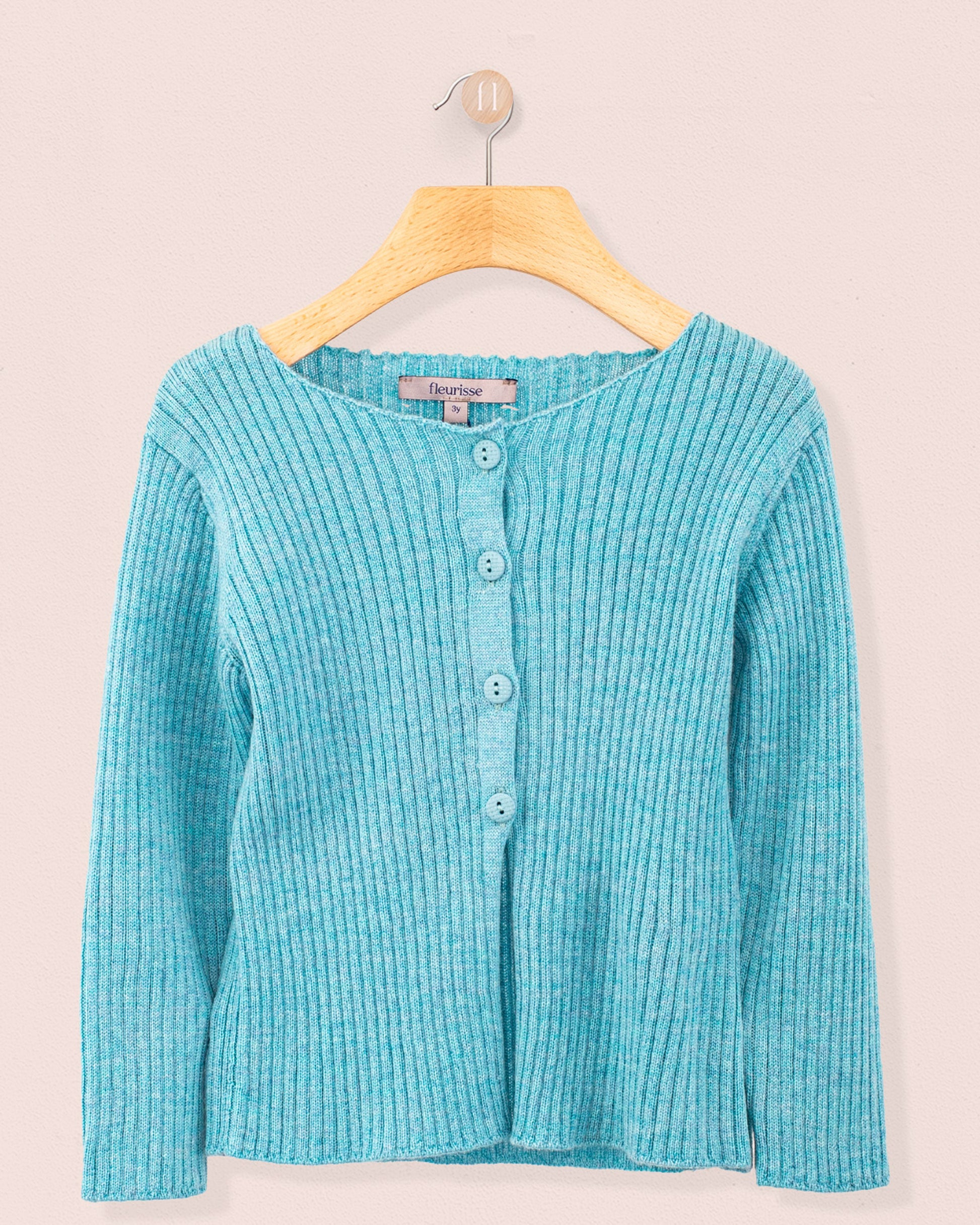 Ribbed Teal Mélange Cardigan - Cardigan