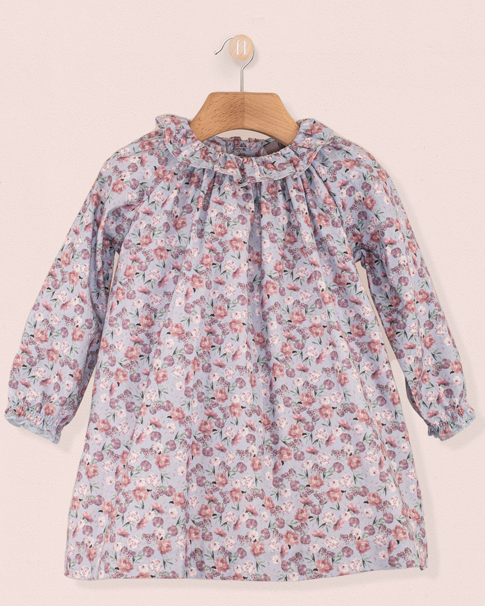 Rose French Slate Bouquet Twill A-Line Dress