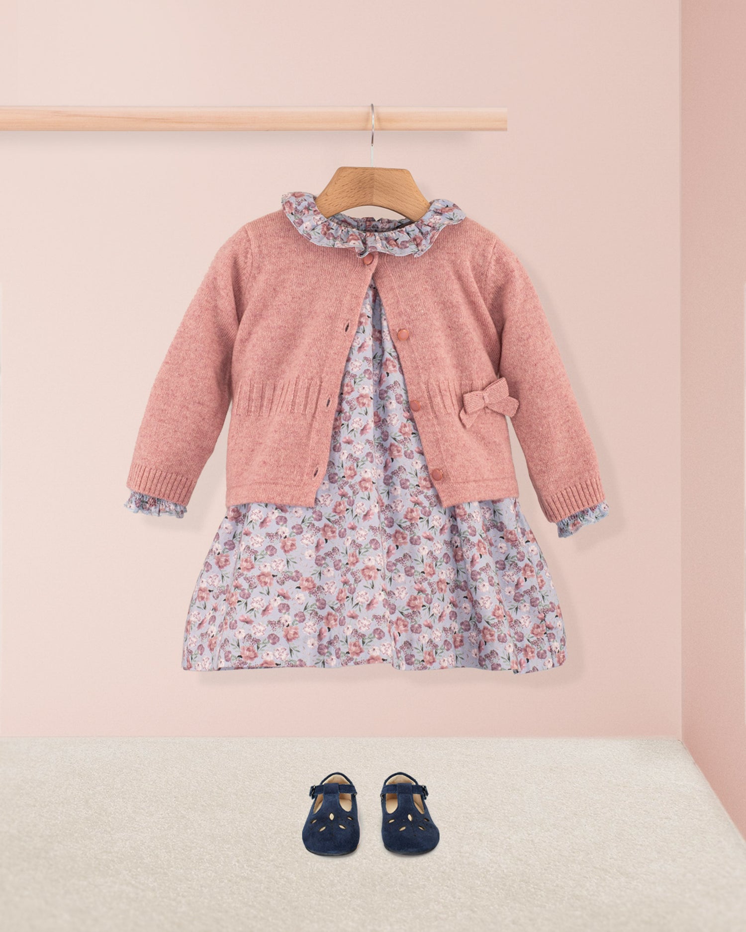 Rose French Slate Bouquet Twill A-Line Dress