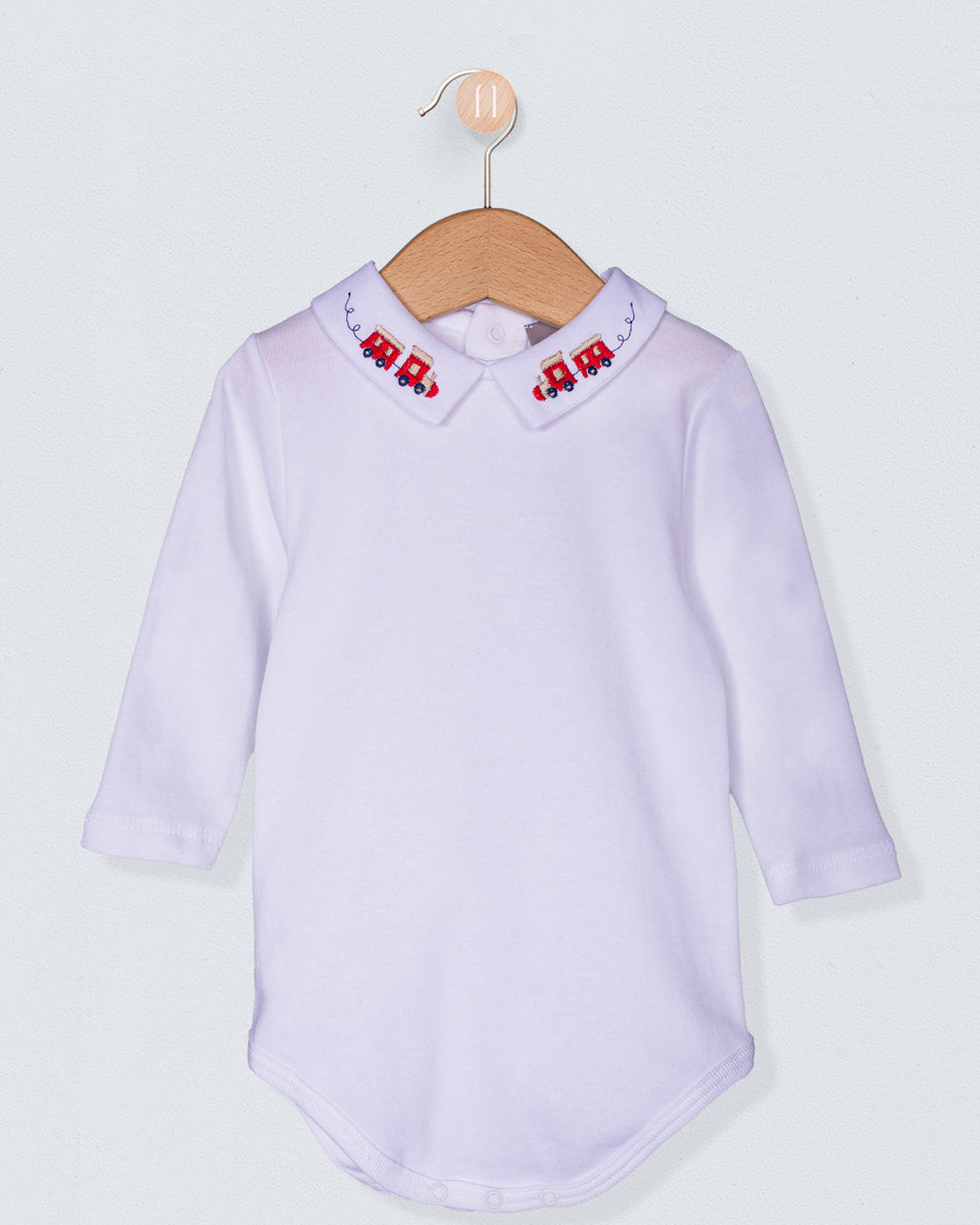 Italian Embroidered Train Red Onesie