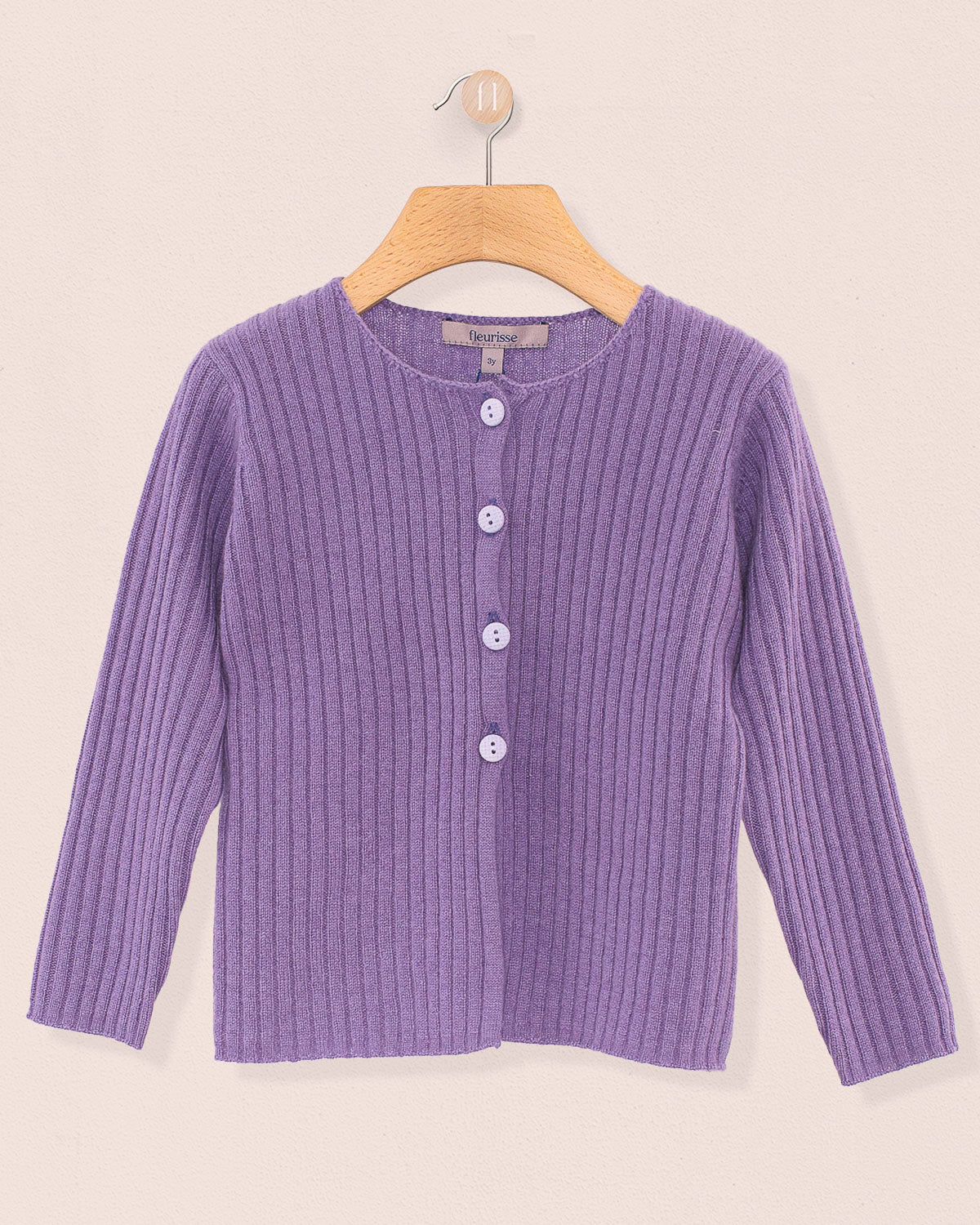 Cashmere Ribbed Lavender Cardigan - Cardigan