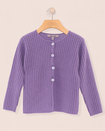 Cashmere Ribbed Lavender Cardigan - Cardigan
